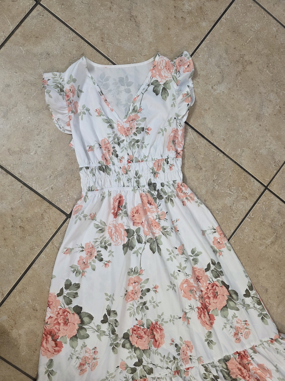 SHEIN White Maxi Dress with Peach Floral Print - Picture 4 of 7